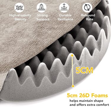 Кругле м'яке ліжко для собак та котів Deconovo, діаметр 61 см, ортопедичне, знімний кошик, Khaki