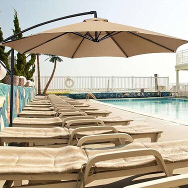 SMLJFO Replacement 8-Rib Parasol Canopy, 3m Market Table Umbrella, UV Protection, Replacement Fabric, Beige