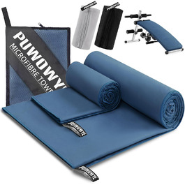 PUWOWYE Набір рушників з мікрофібри (2 шт.): великий 160x80 см + маленький 80x40 см, швидковисихаючі, для спорту, фітнесу, сауни, пляжу, подорожей та відпочинку на природі, блакитні