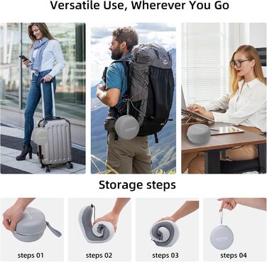 Подушка для шиї HydroAurum, подушка для подорожей, подушка для шиї з піною з пам'яті для літака, ергономічна підтримка шиї, 360° комфорт для літака, авто та поїзда, портативна U-подібна подушка з пральною наволочкою та темно-сірий колір, піна з пам'яті