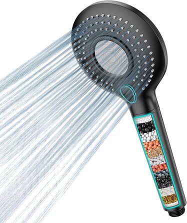 Showerhead with Filter MEKO High-Pressure Handheld Shower with 15-Layer Filtration, 1.5M Hose, 3 Spray Patterns, Water-Saving Showerhead for Removing Hard Water, Residual Chlorine, Bacteria, and Heavy Metals (Black)