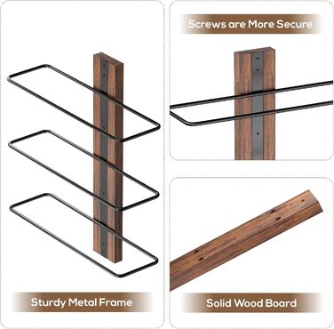 B4Life Wine Rack, Bottle Rack, Wall Wine Rack for 9 Wine Bottles, Wooden and Metal Wall Wine Rack, Black Hanging Wine Bottle Shelves