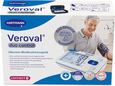 Тонометр Veroval duo control medium – вимірювання артеріального тиску на плечі з контролем ритму серця | цифровий, з додатком (Bluetooth), контролем положення манжети, індикатором спокою & програмне забезпечення medium Normal