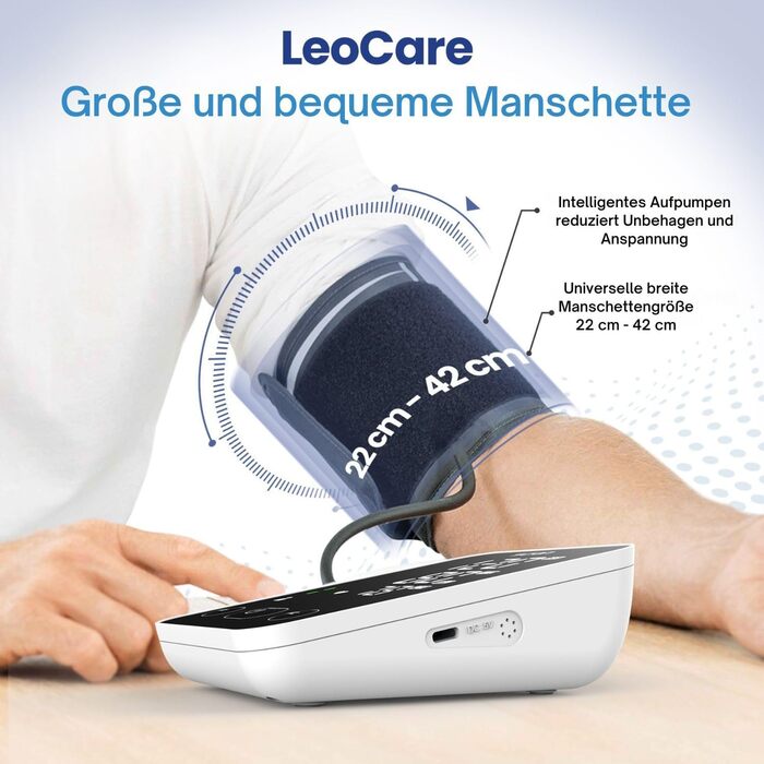 Тонометр LeoCare 528 для вимірювання артеріального тиску на плечі, CE-сертифікований, з функцією виявлення аритмії, для домашнього використання