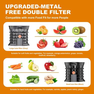 EXREIZST Slow Juicer - Large 103mm Opening Juicer for Vegetables and Fruits, Test Winner, 250W, 100% BPA-Free Juice, Best Juicer Machine, Electric Masticating Juice Press
