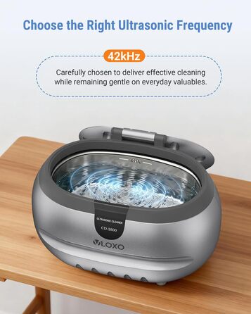 Ультразвукова мийка VLOXO 600мл, 42 кГц – для ювелірних виробів, інструментів, протезів, годинників, нержавіюча сталь, 50W