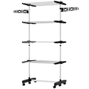 HOMCOM Clothes Drying Rack with Wheels, Clothes Dryer Tower, Stand Dryer with Folding Wing, Clothes Rack for Indoor, Outdoor, Steel 142 x 55 x 172 cm, Black | Aosom