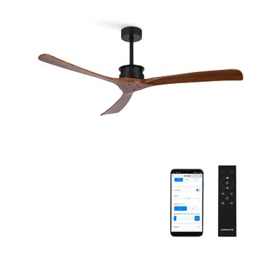 Вентилятор стельовий CREATE WINDLARGE чорний з лопатями з темного дерева, Wi-Fi, пульт, Ø152 см, 40W, DC-мотор, 6 швидкостей, літній/зимовий режим