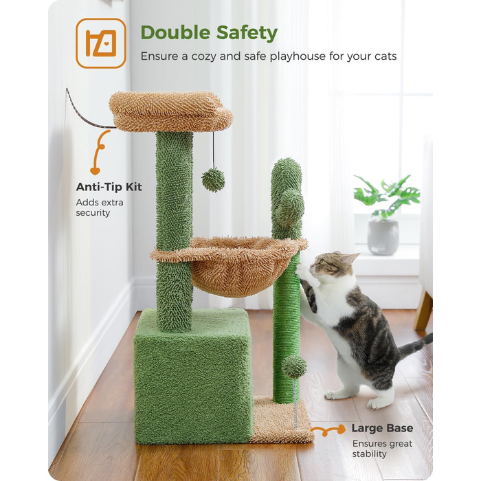 PAWZ Road Котячий кігтеточка з гамаком, котячий тур з сизалю, зелений, 83 см
