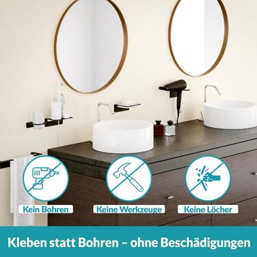 WEISSENSTEIN Toothbrush Holder without Drilling | Cup and Toothbrush Holder for Gluing to the Wall | Stainless Steel Holder and White Glass | in Matte Black