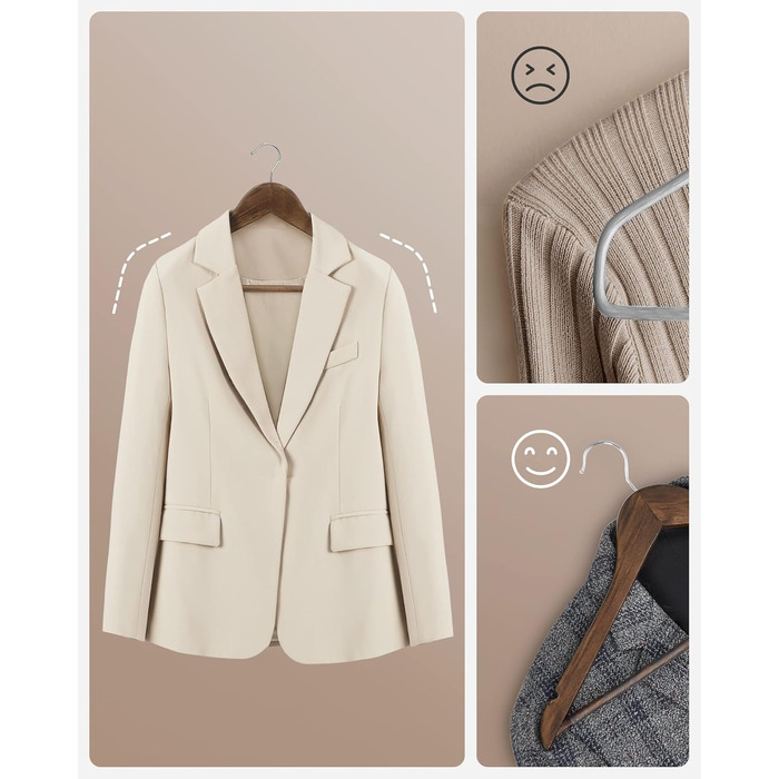 Плечики для одягу SONGMICS, 20 шт., з масиву дерева, з вирізами для плечей, неслизький тримач для штанів, обертовий гачок на 360°, для костюмів, сорочок, натуральний колір + срібловий