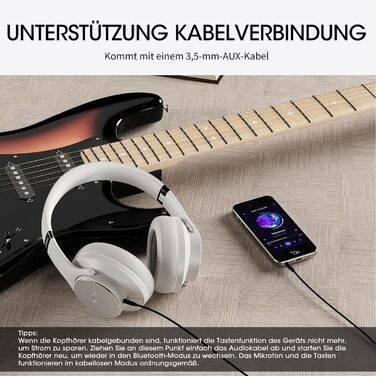 DOQAUS Бездротові навушники Over-Ear Bluetooth 5.3 з мікрофоном, 90 годин роботи, HiFi стерео звук, глибокі баси, сірий