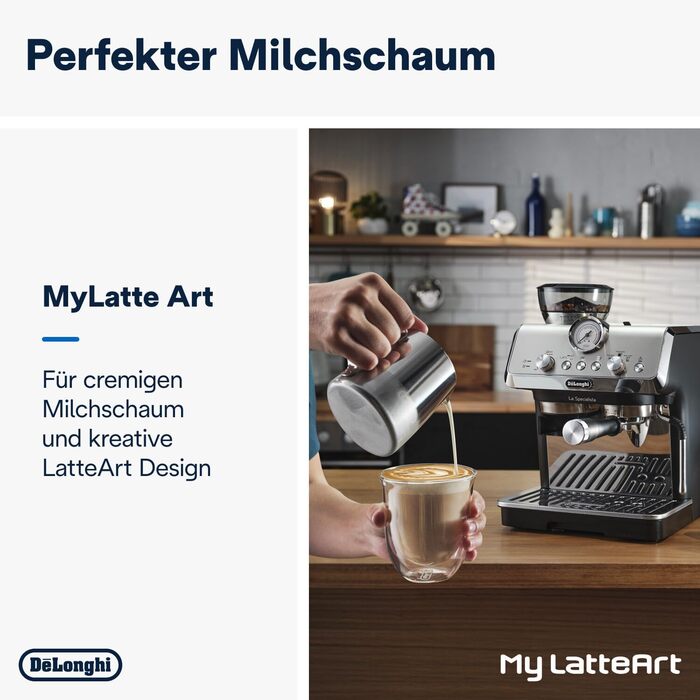 De'Longhi La Specialista Arte EC9155.MB Portafilter Espresso Machine, Espresso Machine with Grinder, 8 Grind Settings, 15 Bar, 3 Temperatures, Milk Frothing Wand, 1300 W, 1.5 L Tank, Stainless Steel/Black including Barista Kit. No Cold Brew Function. Espresso Machine Stainless Steel/Black