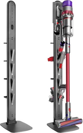 Підставка для пилососів Dyson G5, V15, V12, V11, V10, V8, V7, V6, металева з 4 гачками та 4 полицями, без свердління, стійка, підлогова, приховане кріплення кабелю, темно-сірий
