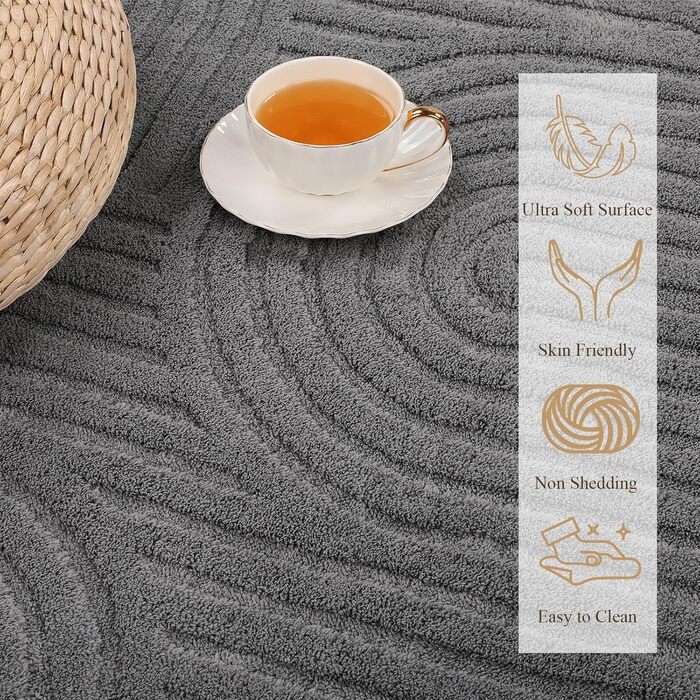 Килим для вітальні 160x230 см, великий пухнастий з коротким ворсом, миючий, сучасний, 3D ефект, антиковзаючий, для їдальні, кухні, спальні (140 x 200 см, сірий)
