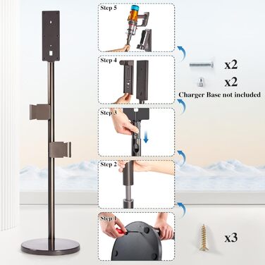 Arondson Vacuum Stand, height-adjustable stand for Dyson V15 Detect V12 V11 V10 V8 V7, aluminum storage stand for 8 accessories, ASS001