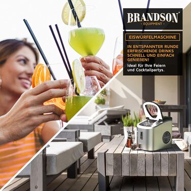 Машина для приготування льоду Brandson з нержавіючої сталі, 2.2 л, самоочищення, маленькі та великі кубики льоду, срібна