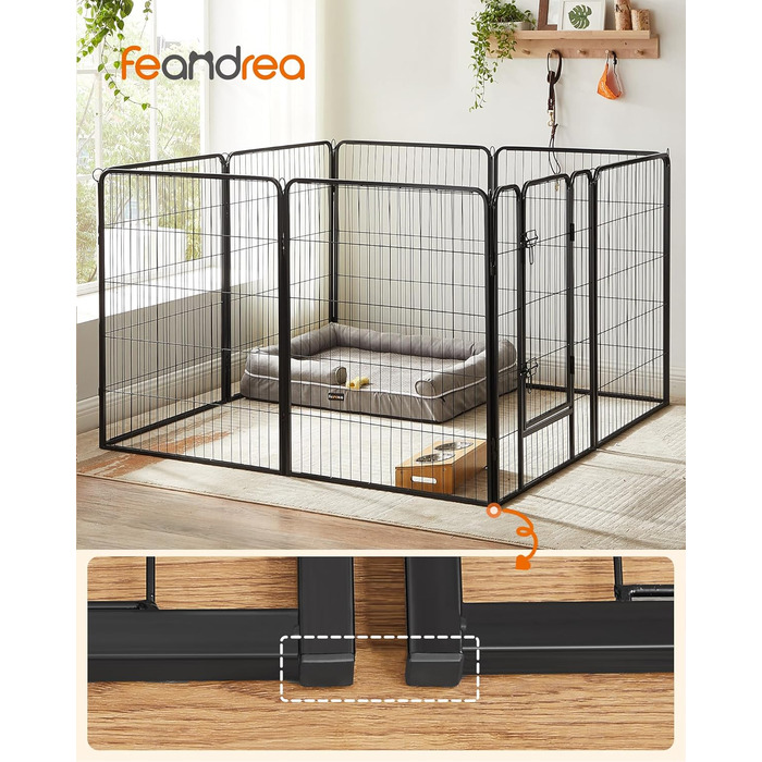 Вольєр для тварин Feandrea Freilaufgege, XXL (77 x 100 см), чорний, з 8 панелей, DIY, для дому та вулиці