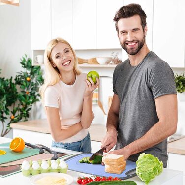 Cutting Board Set of 3, Plastic Cutting Board with Juice Grooves & Garlic Press Groove, Non-Slip Kitchen Board, Antibacterial Breakfast Board Cutting Boards for Fruit/Vegetables/Meat