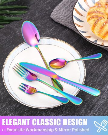 12-Person Flatware Set, 60-Piece Fantasy Color Flatware, High-Gloss Polished and Dishwasher Safe, Elegant Fantasy Color Matte Flatware, with Knife, Fork, and Spoon, for Home, Party, Restaurant