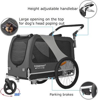 DOGGYHUT® Преміум XL 2в1 велопричіп та візок для собак 23-45 кг, сірої