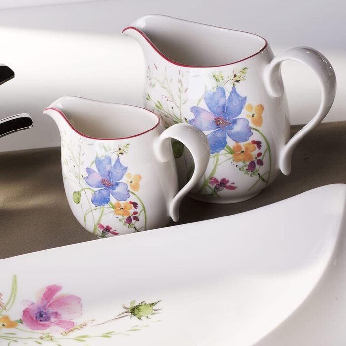 Молочник Villeroy & Boch Mariefleur Basic з преміум порцеляни, 600 мл, білий з квітковим декором, підходить для посудомийки