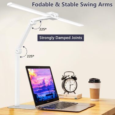 LED настільна лампа KableRika з двома головками: 24W, регулювання яскравості, захист очей, для офісу та дому, сучасне освітлення монітора, білий колір