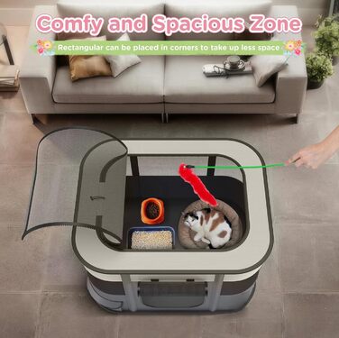 Portable Dog House Pet Pen 90x70x60cm Foldable Pet Playpen Rectangular Enclosure Kitten Cave Dog House Puppy Playpen Closed Pet Tent (Grey)