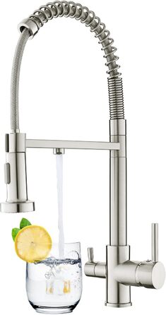 Кухонний змішувач 3 в 1 з поворотним гусаком 360° та двома режимами (з душем), з нержавіючої сталі та латуні, для фільтрації води, з двома ручками