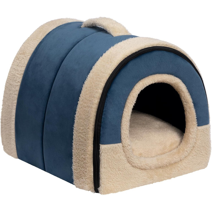 Hollypet Cat Bed, Small Dog Bed, 2-in-1 Foldable Plush Pet Bed for Cats & Small Dogs, Cozy and Soft Pet Cave Bed for Indoor Outdoor, (Dark Blue)