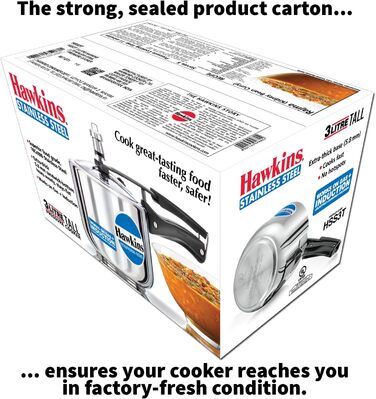 Hawkins Modell B 3 33 Hard Shell Cover L High Stainless Steel Pressure Cooker, small, silver
