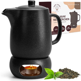 Happy Lemuro Teapot Set with Trivet - 1.2 l - Ceramic Teapot with Infuser and Candle Warmer - Tea Pot - Teapot - Ceramic Teapot with Trivet - Tea Canister