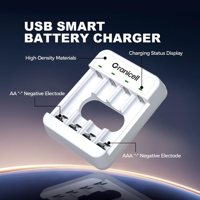 Зарядний пристрій AA + 4 акумулятори AA 2800mAh 1.2V Ni-MH, перезаряджувані батарейки