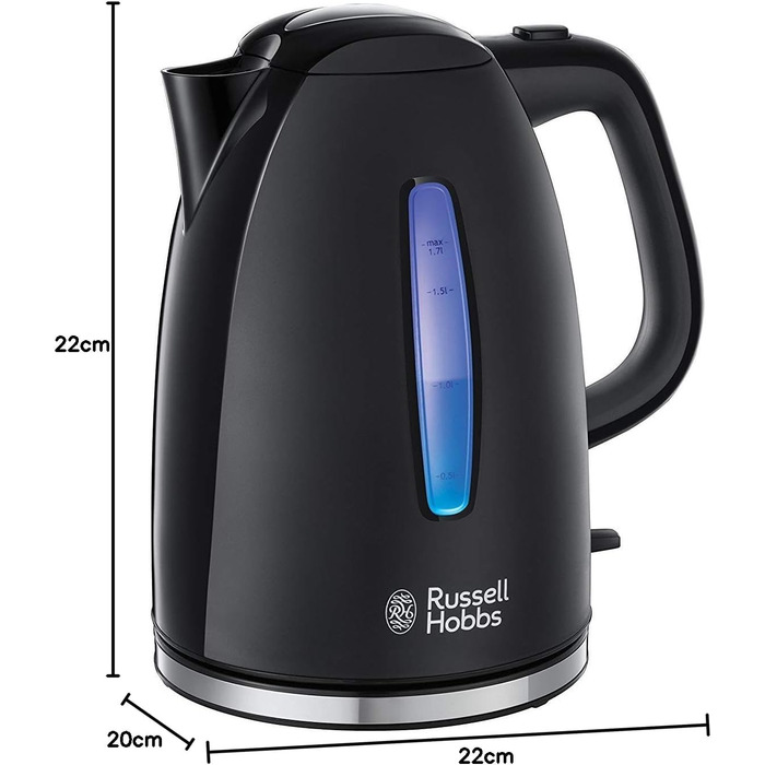 Електричний чайник Russell Hobbs 1.7л, 2400W, чорний, з LED-підсвічуванням, функція швидкого кип'ятіння, фільтр від накипу, індикатор рівня води