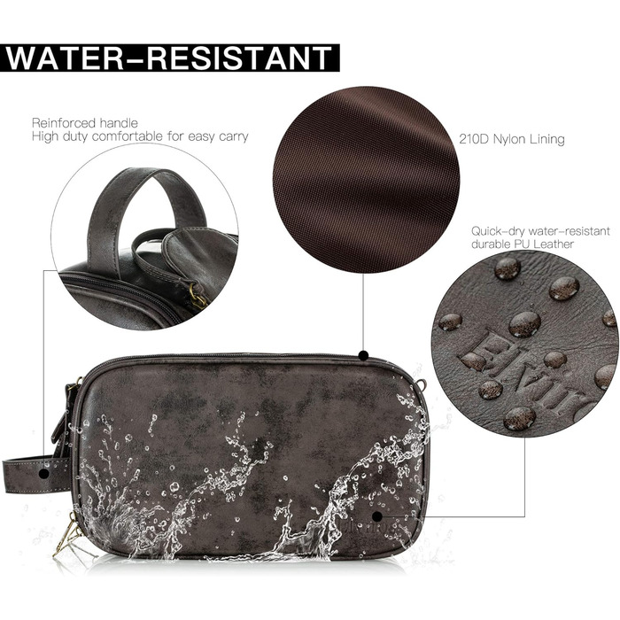 Чоловічий туалетний набір Elviros, подарунок для чоловіків, водонепроникний з PU-шкіри, велика кишеня для подорожей, бізнесу, спорту, ванної кімнати, темно-сірий, розмір L, 30,5 x 17 x 18 см