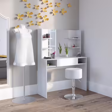 Vicco Vanity Table Daenerys, Dressing Table White, 100 cm White (White, with mirror & stool)
