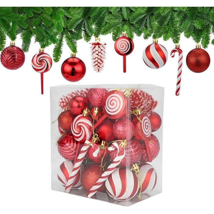 Набір новорічних кулічок 40 шт. Червоні, пластик, для прикраси ялинки. Безпечні, міцні, для декору на Різдво та Новий рік