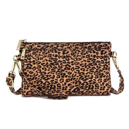 Сумка жіноча через плече зі шкіри, крос-боді, багато відділень, леопардовий принт