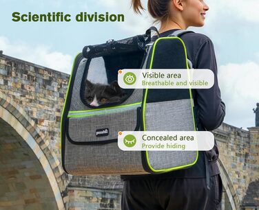 Рюкзак для кота Pecute з сітчастим вікном, переноска для тварин, дихаючий та легкий, сірий, до 6 кг