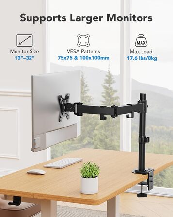 Кріплення для монітора HUANUO, 13-32 дюйми, регулювання висоти, нахил, поворот, VESA 75/100 мм, 2 варіанти монтажу