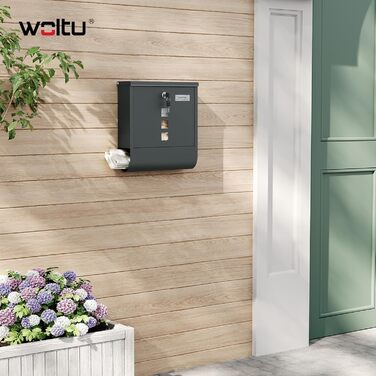 Поштовий ящик WOLTU з газетницею та вікном, замок, табличка для імені, вуличний, антрацит 37x37x10.5 см