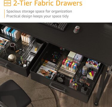 Small Black Computer Desk with Fabric Drawers - Home Office & Gaming - 39.4 inch