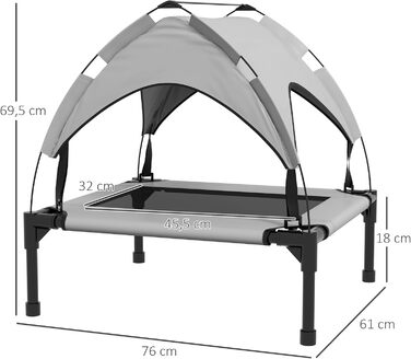 PawHut Підвищене собаче ліжко з балдахіном, для маленьких собак, Outdoor, сірий, 61 x 46 x 63 см