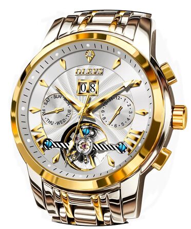 Чоловічий скелетон-годинник OLEVS: автоматичний механізм, сталевий браслет, водонепроникний, з календарем та підсвіткою циферблата