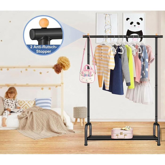 Вішалка для одягу дитяча MISSLO металева з полицею - біла (чорна) для дівчаток та хлопчиків у кімнату, гардеробна стійка для спальні
