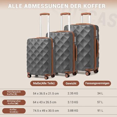 Набір валіз для подорожей British Traveller, 2 предмети, жорсткий корпус, замок TSA (Сірий, 34Л + 57Л)