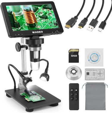 Цифровий мікроскоп WADEO USB HD з зумом 50x-1600x, портативна інспекційна камера з 8 LED, сумісний з iOS, Android та планшетами (7 дюймів)