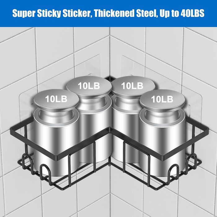 Набір кутових поличок для душу без свердління, водонепроникні, з нержавіючої сталі (3+2 шт, чорний)