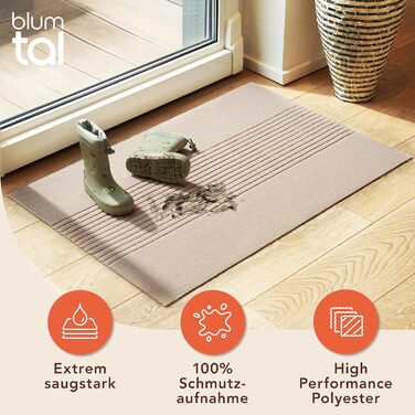 Килимок для дому Blumtal 40x60 см - антиковзаючий, для входу, з візерунком, з поліестеру, сірий (90 x 150 см, бежеві смуги)