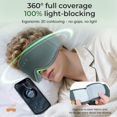 Сліп-маска з навушниками MUSICOZY з бамбука та бавовни, Bluetooth v5.4, 3D, для тих, хто спить на боці, з мікрофоном, сірий колір